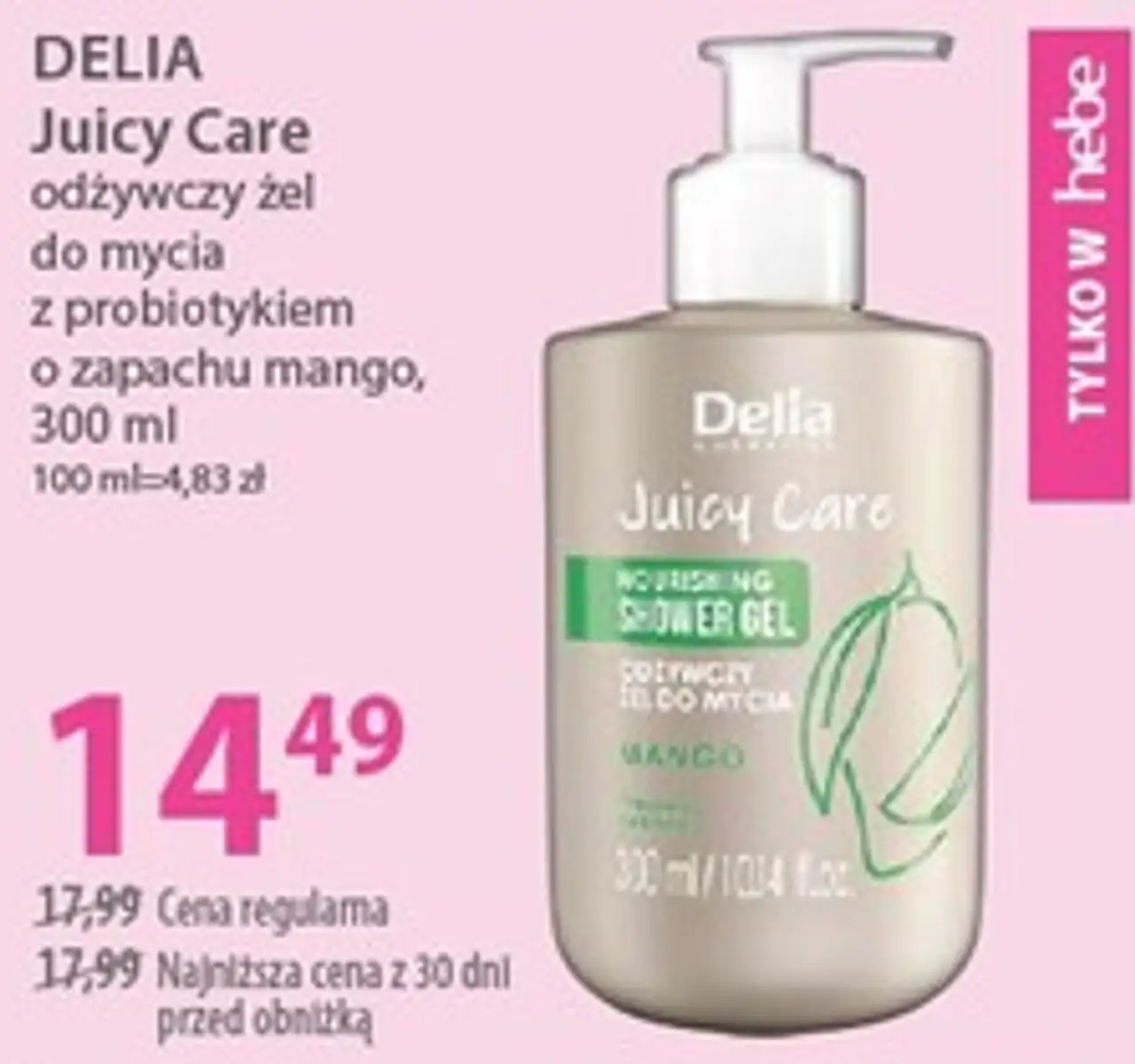 DELIA Juicy Care odżywczy żel do mycia z probiotykiem o zapachu mango, 300 ml