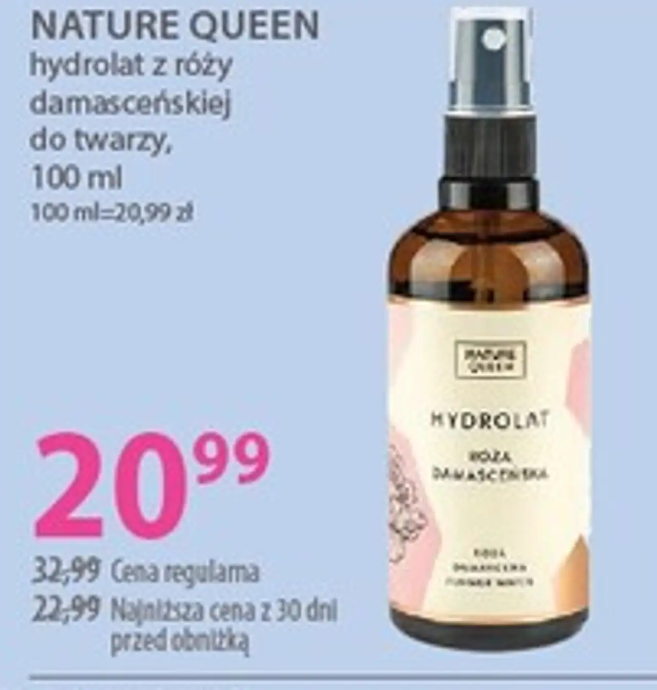 Nature Queen hydrolat z róży damasceńskiej do twarzy, 100 ml