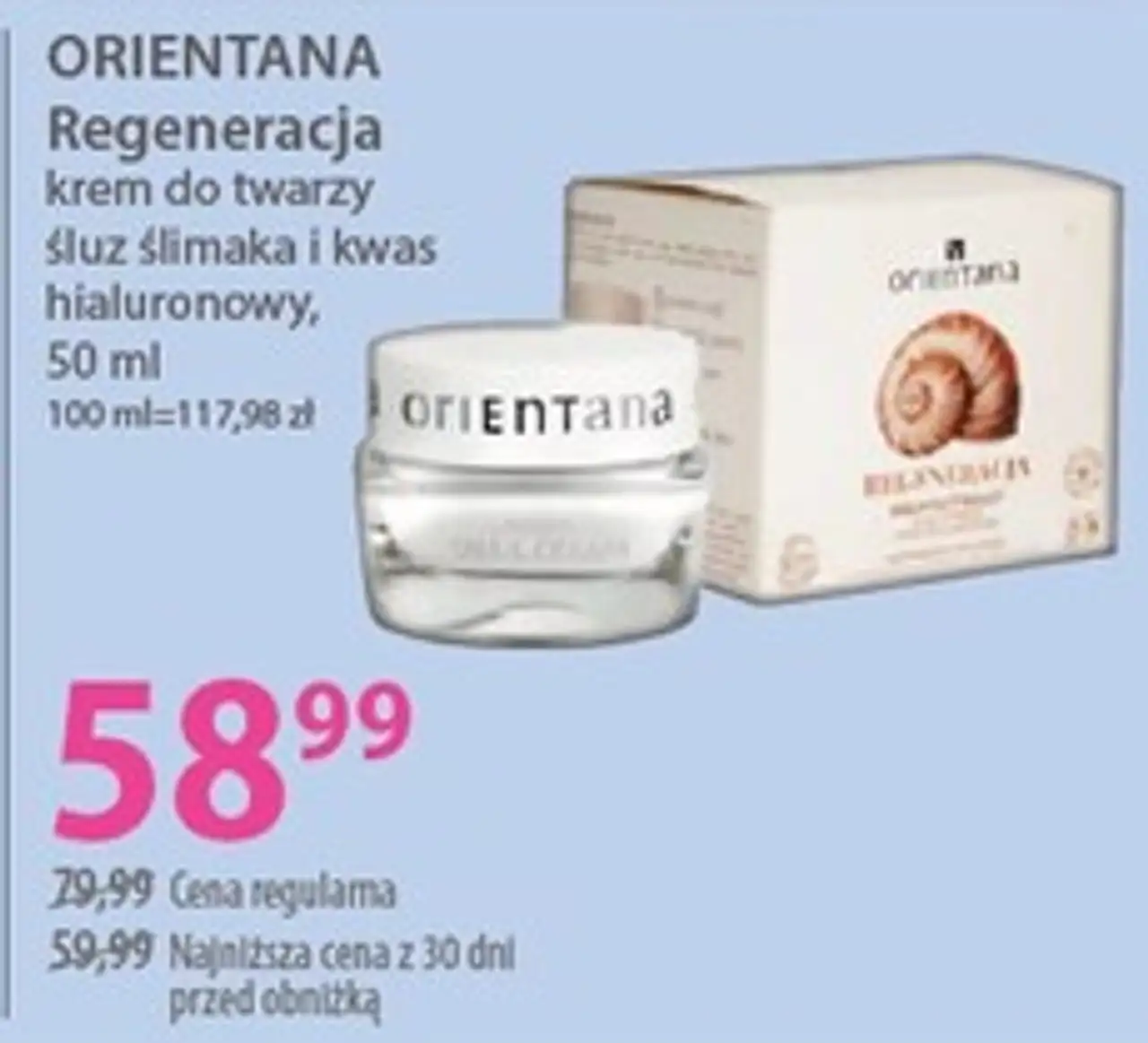 Orientana Regeneracja krem do twarzy śluz ślimaka i kwas hialuronowy, 50 ml