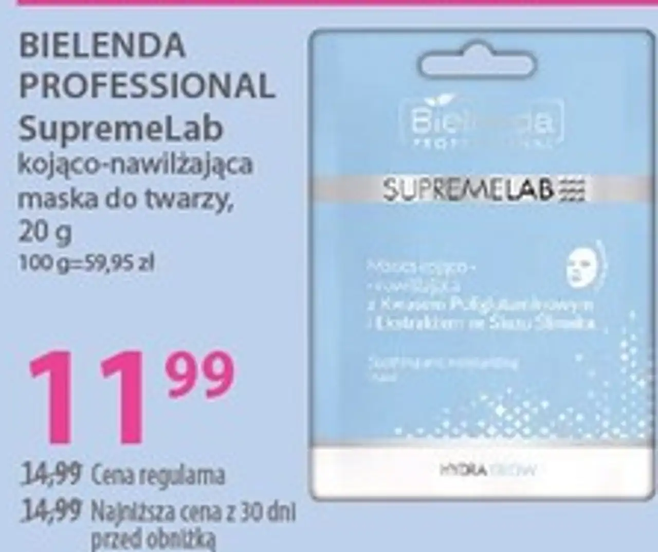Bielenda PROFESSIONAL SupremeLab kojąco-nawilżająca maska do twarzy, 20 g