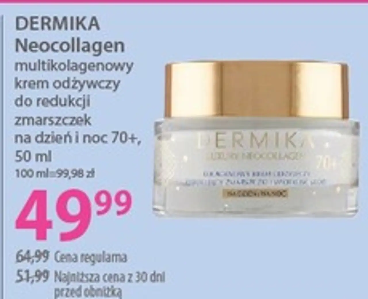 Dermika Neocollagen multikolagenowy krem odżywczy do redukcji zmarszczek na dzień i noc 70+, 50 ml