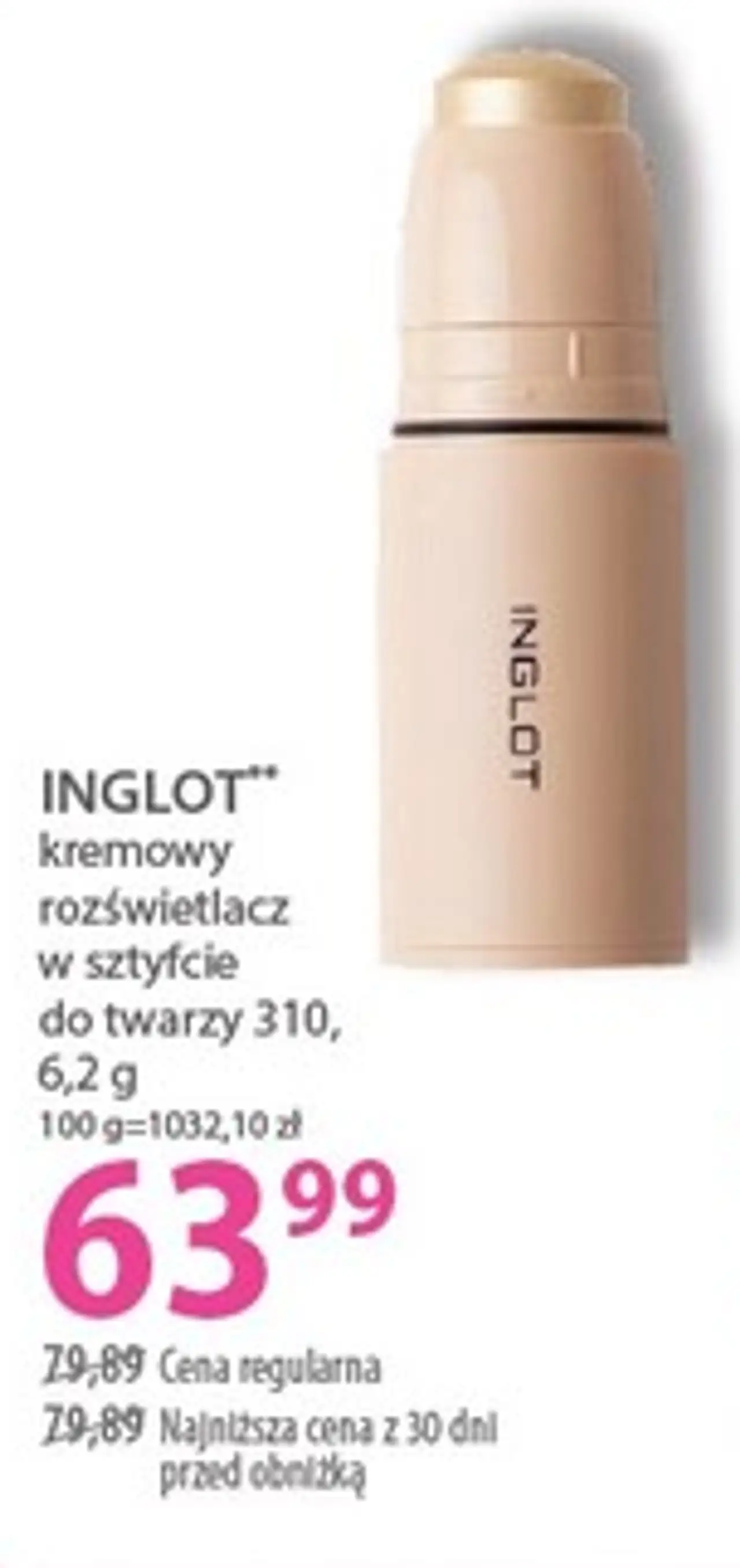 INGLOT** kremowy rozświetlacz w sztyfcie do twarzy 310, 6,2 g