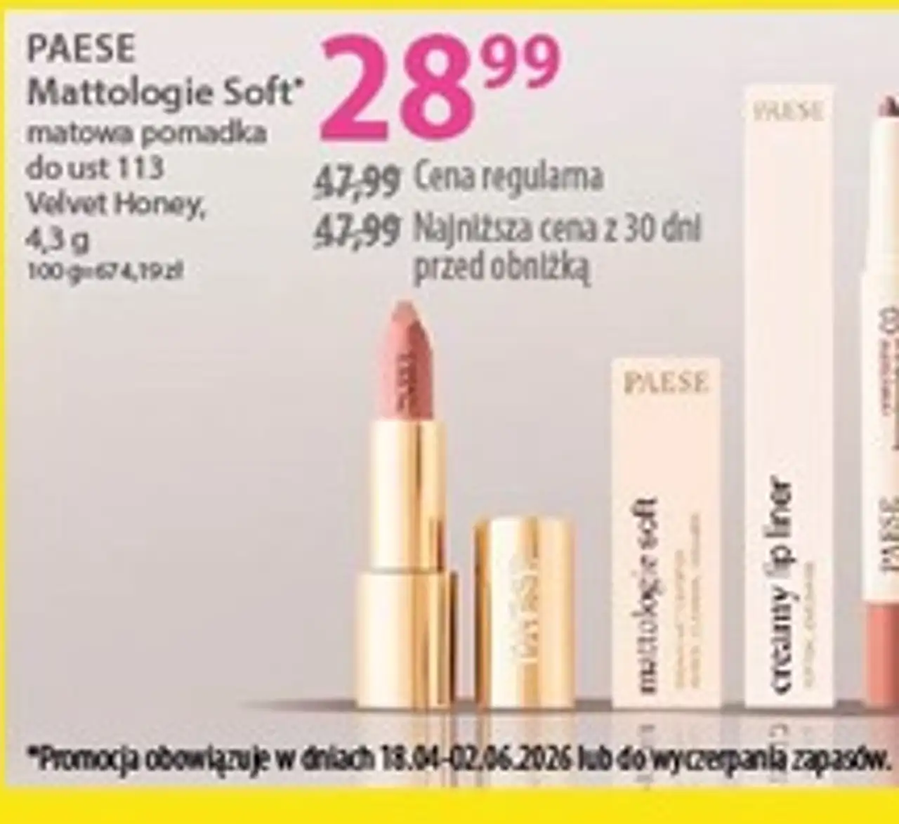 PAESE Mattologie Soft matowa pomadka do ust 113 Velvet Honey, 4,3 g