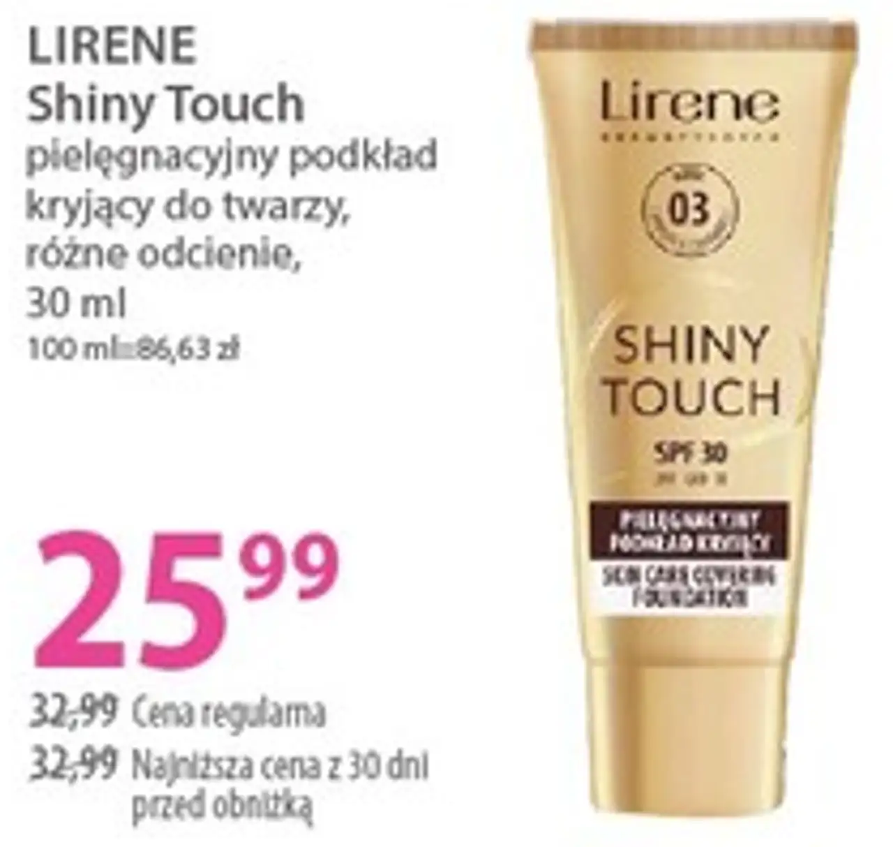 pielęgnacyjny podkład kryjący do twarzy, różne odcienie, 30 ml