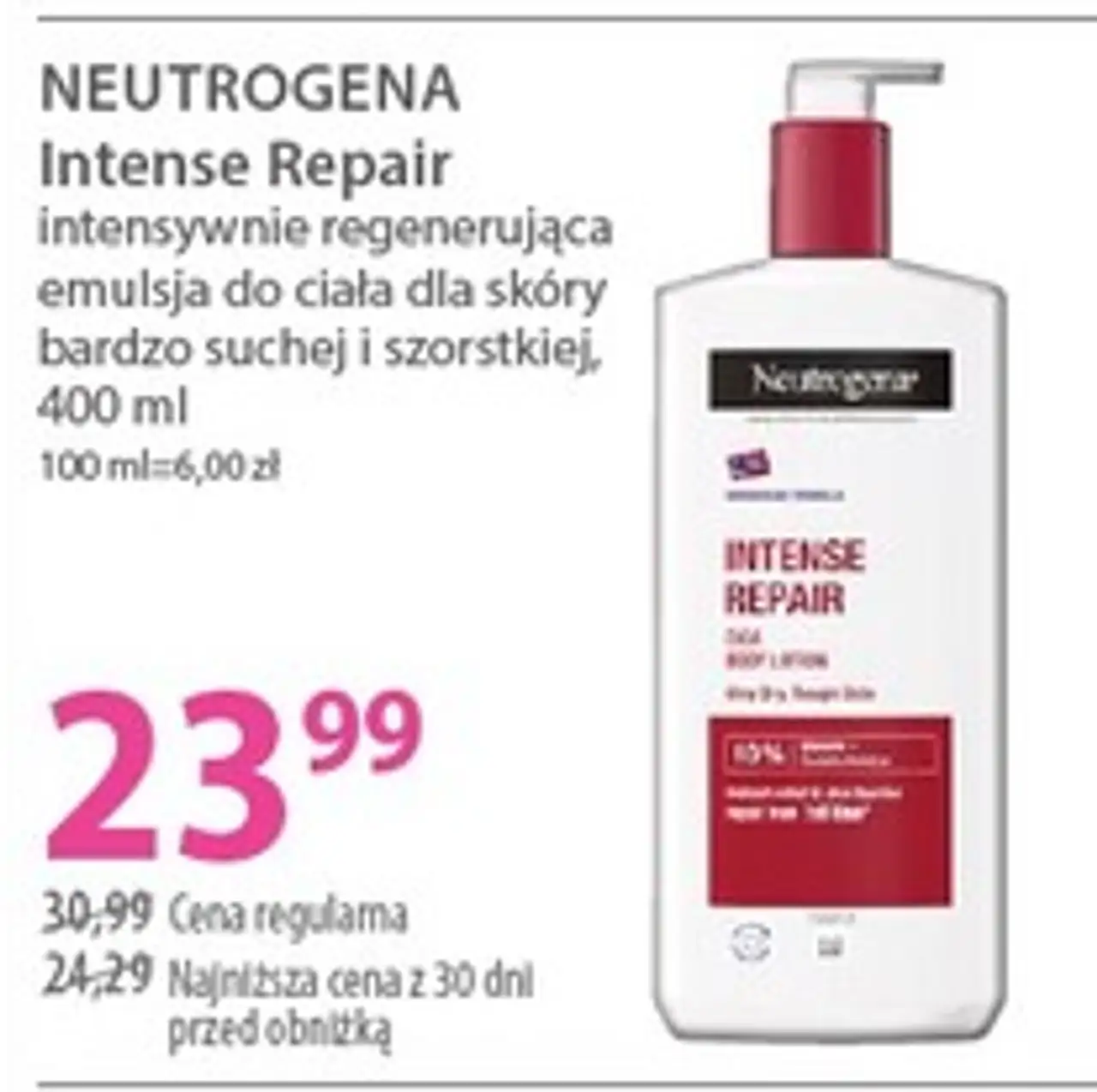 Neutrogena Intense Repair intensywnie regenerująca emulsja do ciała dla skóry bardzo suchej i szorstkiej, 400 ml