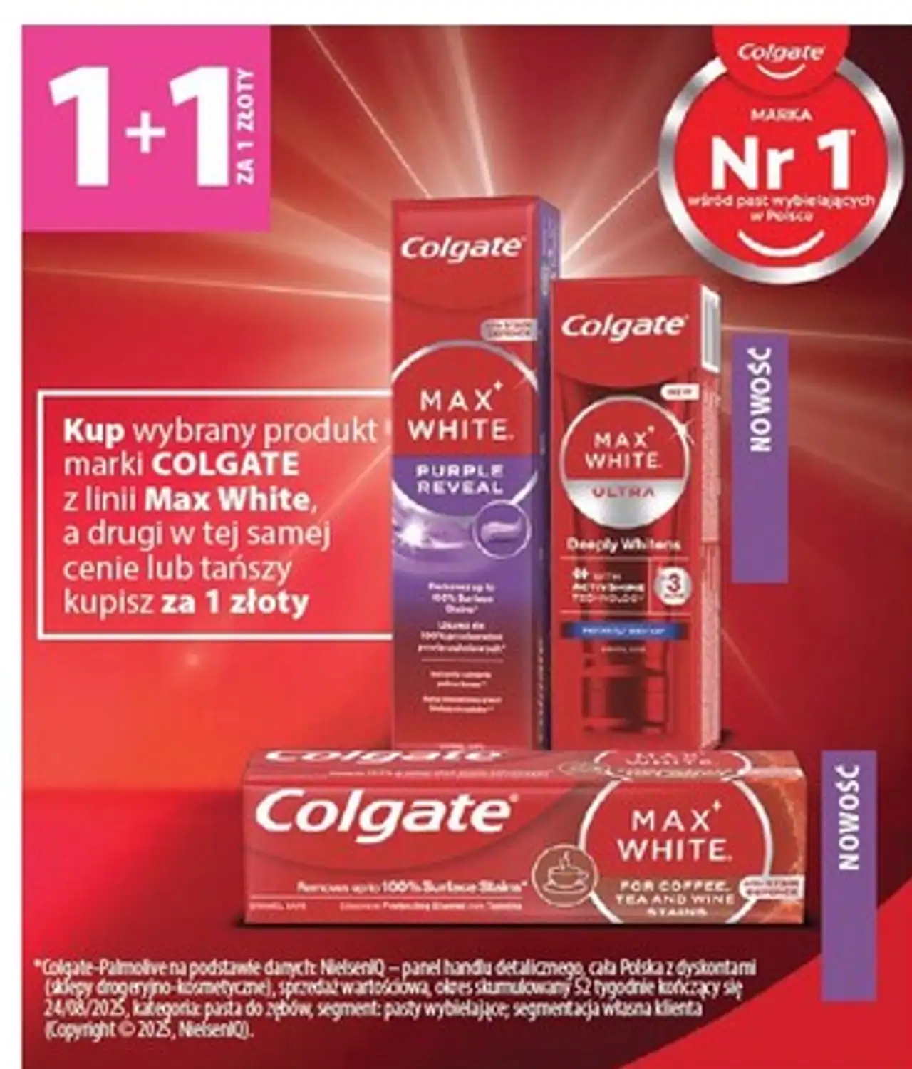 Kup wybrany produkt marki COLGATE z linii Max White, a drugi w tej samej cenie lub tańszy kupisz za 1 złoty