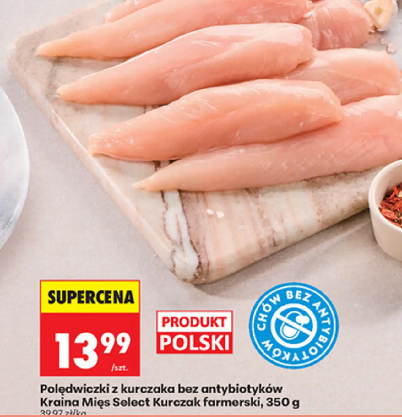 Polędwiczki z kurczaka bez antybiotyków Kraina Mięs Select Kurczak farmerski, 350 g