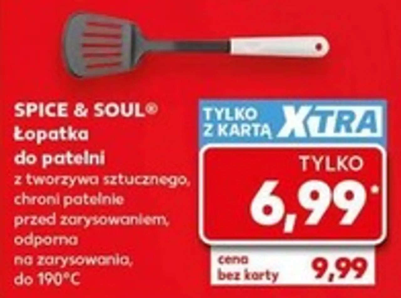 Łopatka do patelni z tworzywa sztucznego, odporna na zarysowania do 190°C
