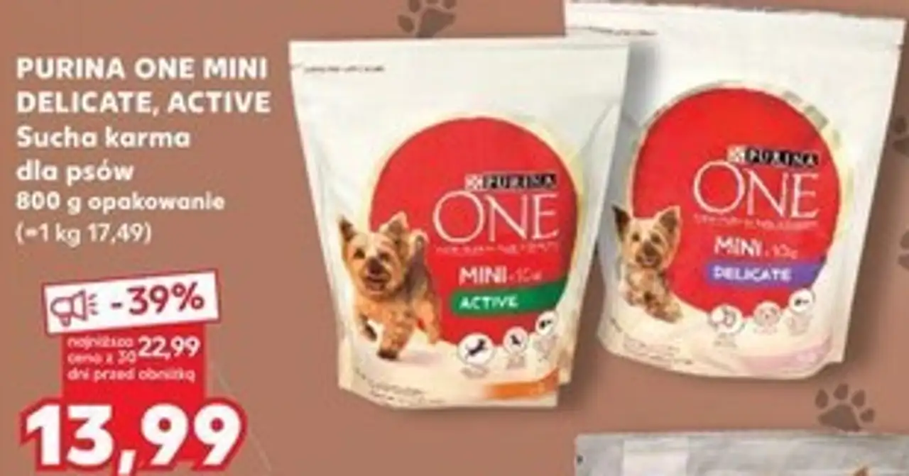 PURINA ONE MINI DELICATE, ACTIVE Sucha karma dla psów 800 g