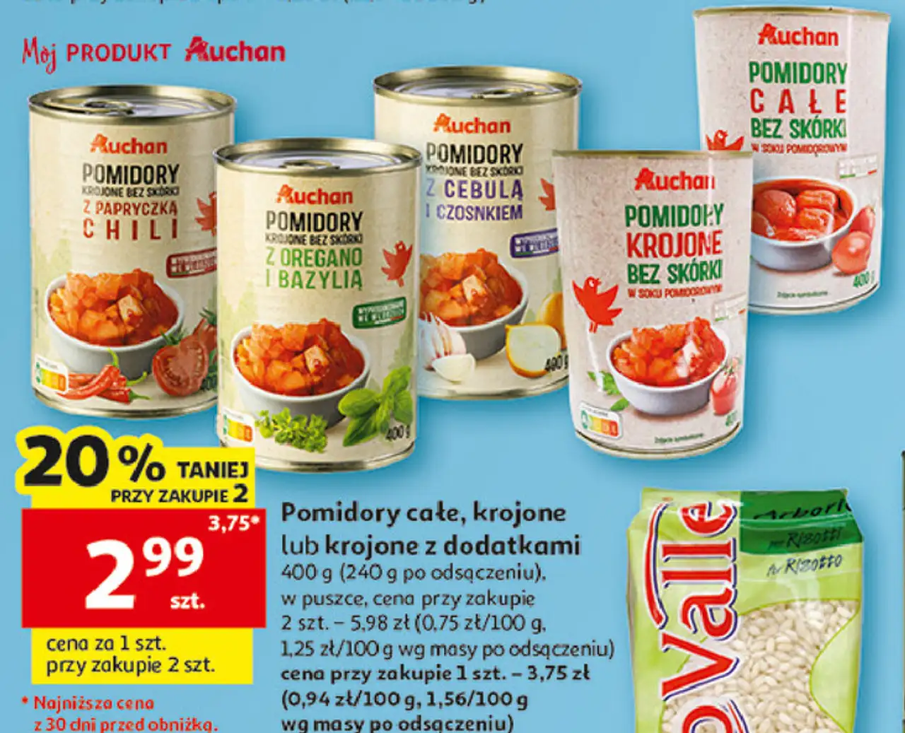 Pomidory całe bez skórki bio Auchan Różnorodne (Logo Czerwone)