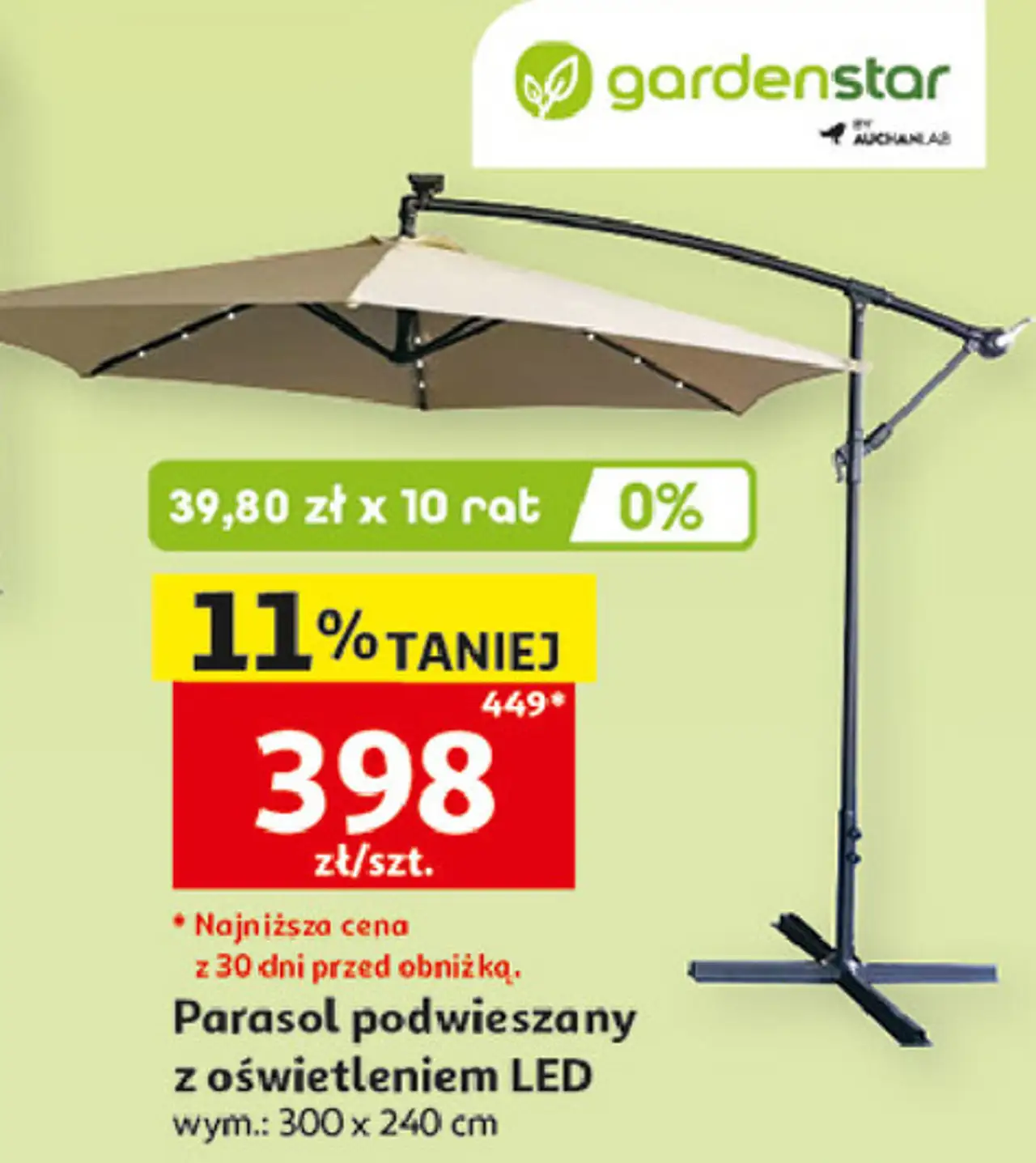 Parasol ogrodowy z oświetleniem led 3 m Garden Star