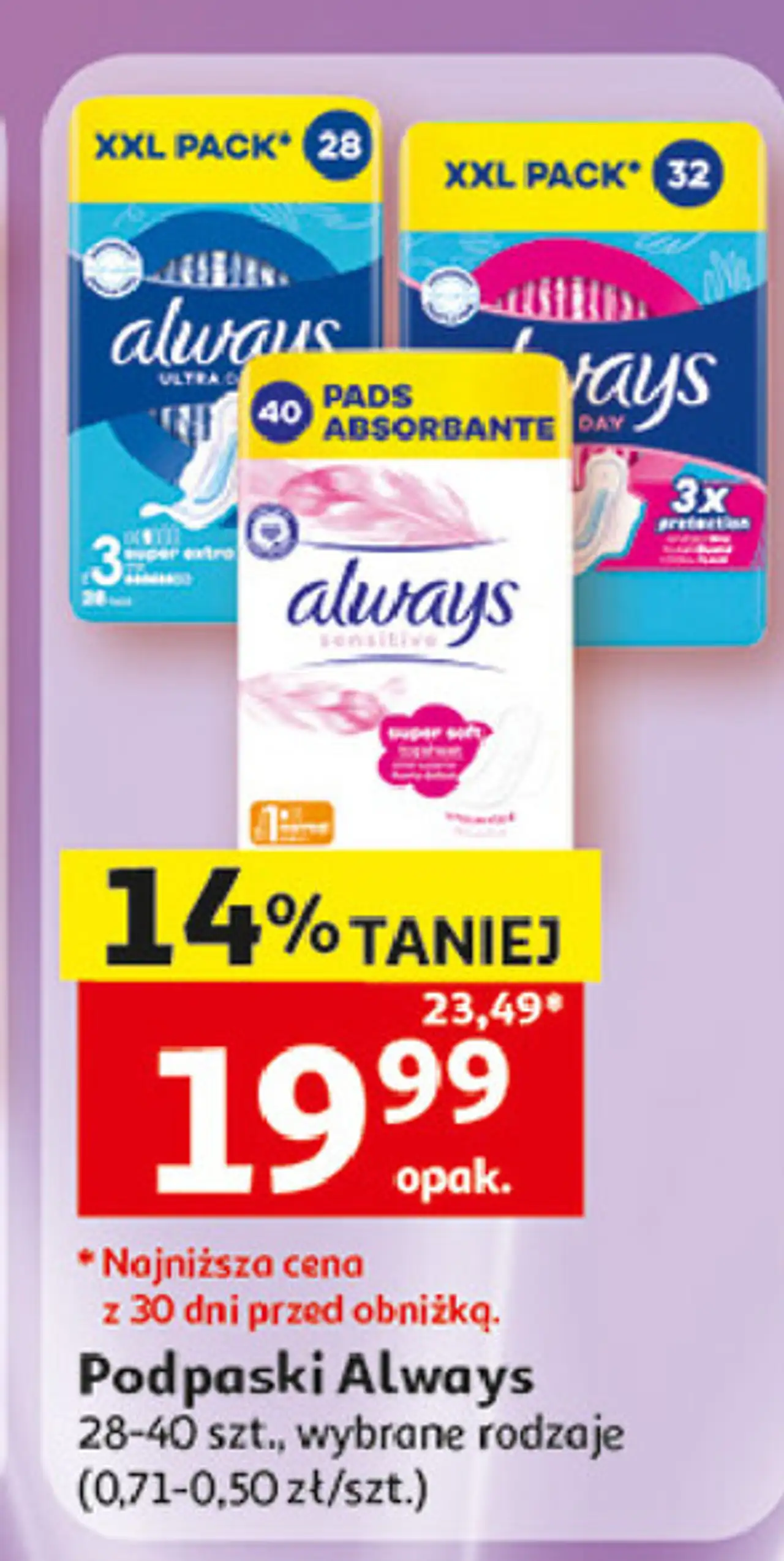 Podpaski ze skrzydełkami rozmiar 1 normal plus Always Sensitive