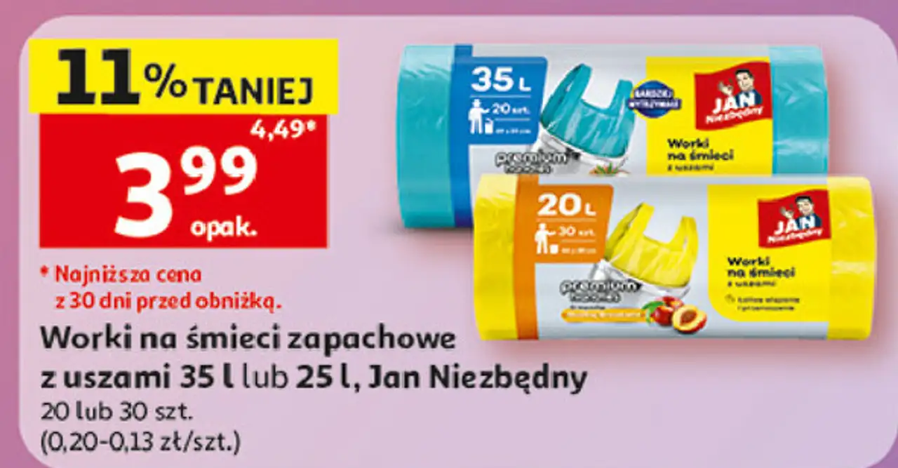 Worki na smieci z uszami 35 l zapach owoców tropikalnych Jan Niezbędny
