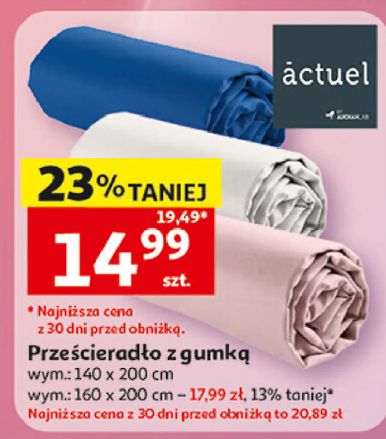Prześcieradło bawełna z gumką 140 x 200 cm Actuel