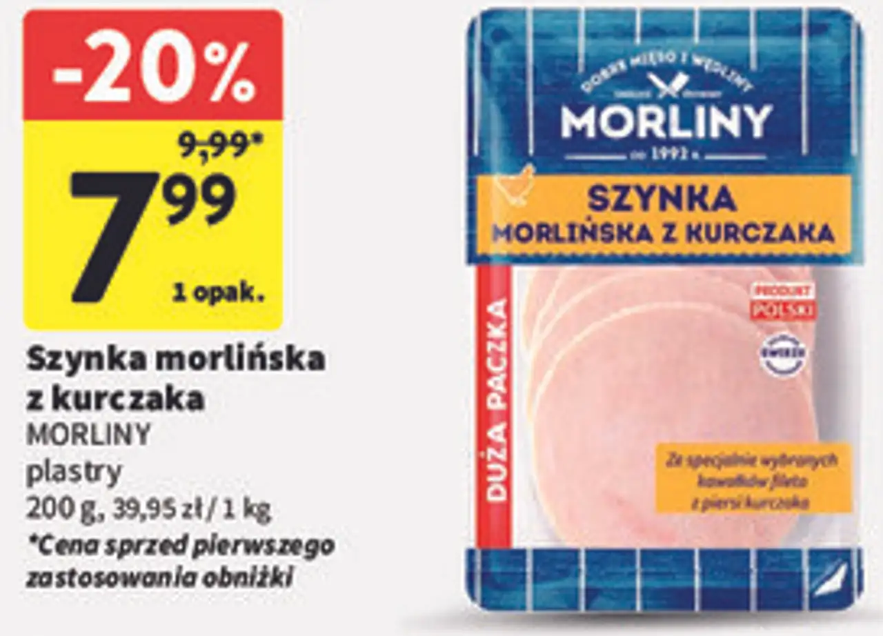 Szynka morlińska z kurczaka MORLINY plastry 200 g