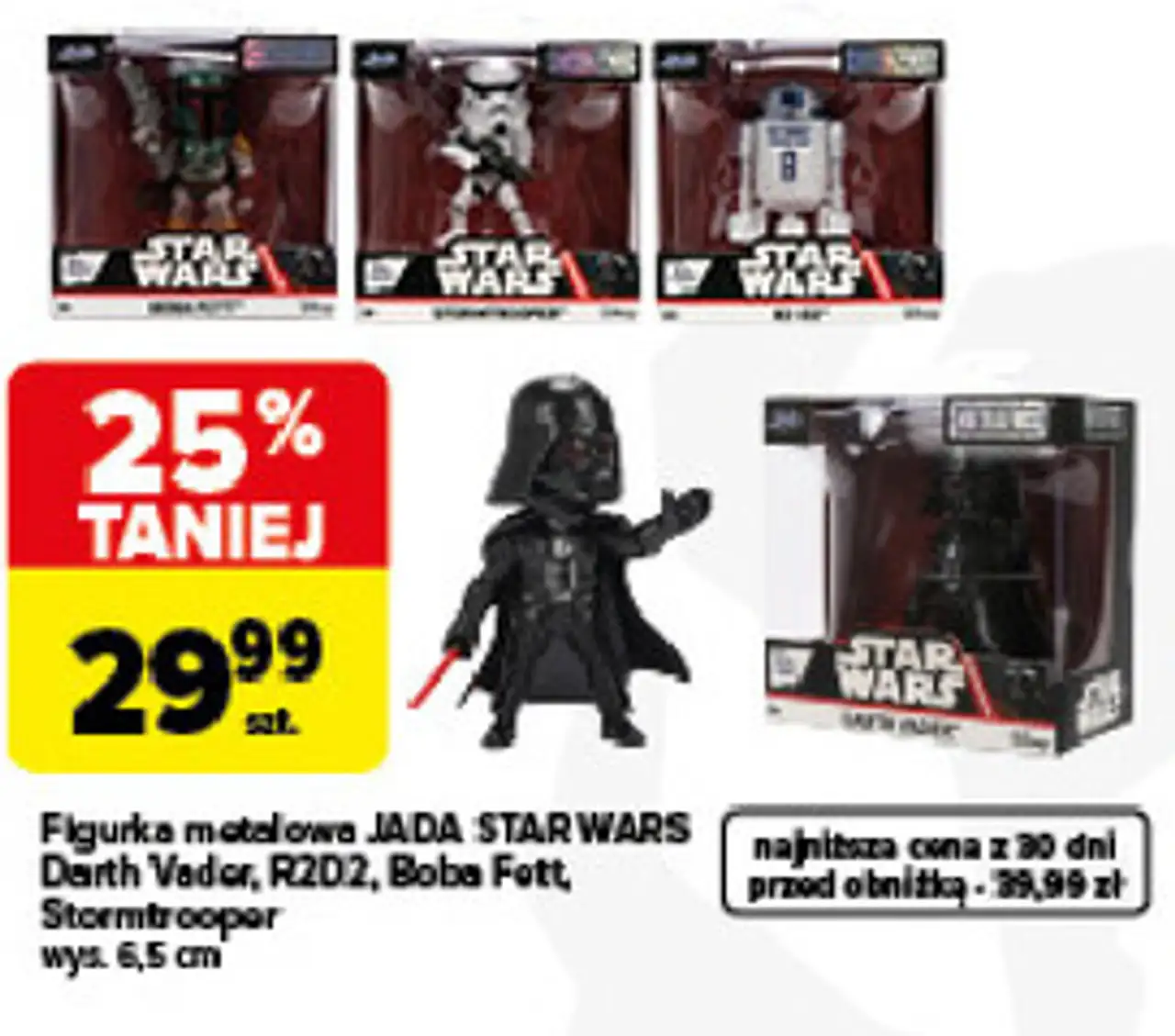 Figurka metalowa JADA STAR WARS Darth Vader, R2D2, Boba Fett, Stormtrooper wys. 6,5 cm
