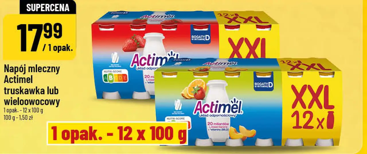 Napój mleczny Actimel truskawka lub wieloowocowy
