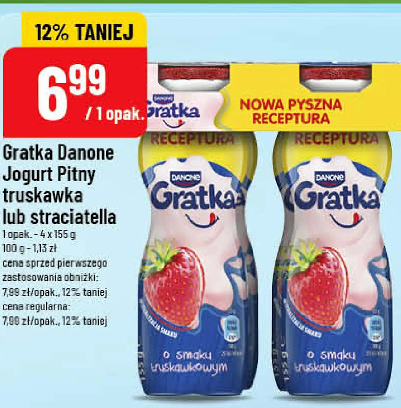 Gratka Danone Jogurt Pitny truskawka lub straciatella