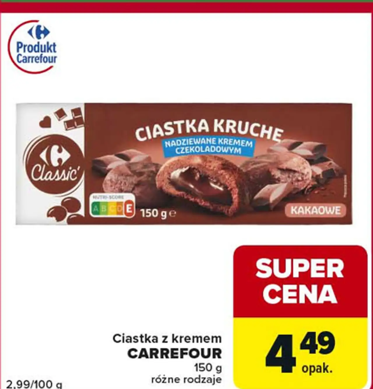 Ciastka kruche z kremem czekoladowym Carrefour Classic