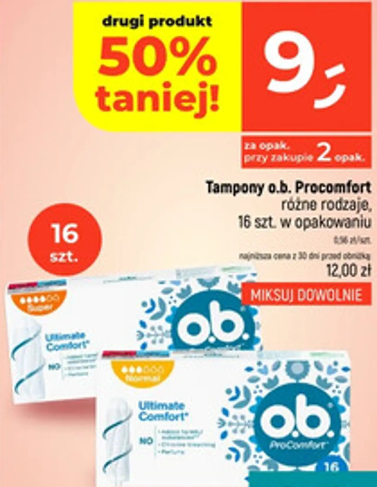 Tampony o.b. Procomfort różne rodzaje, 16 szt. w opakowaniu
