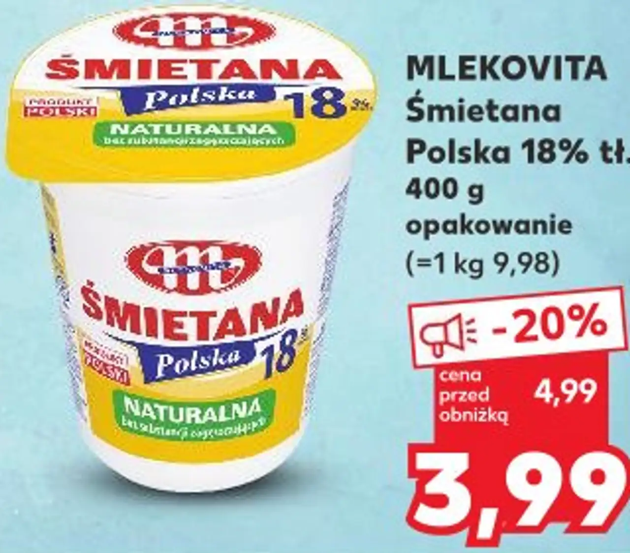 MLEKOVITA Śmietana Polska 18% tł. 400 g opakowanie