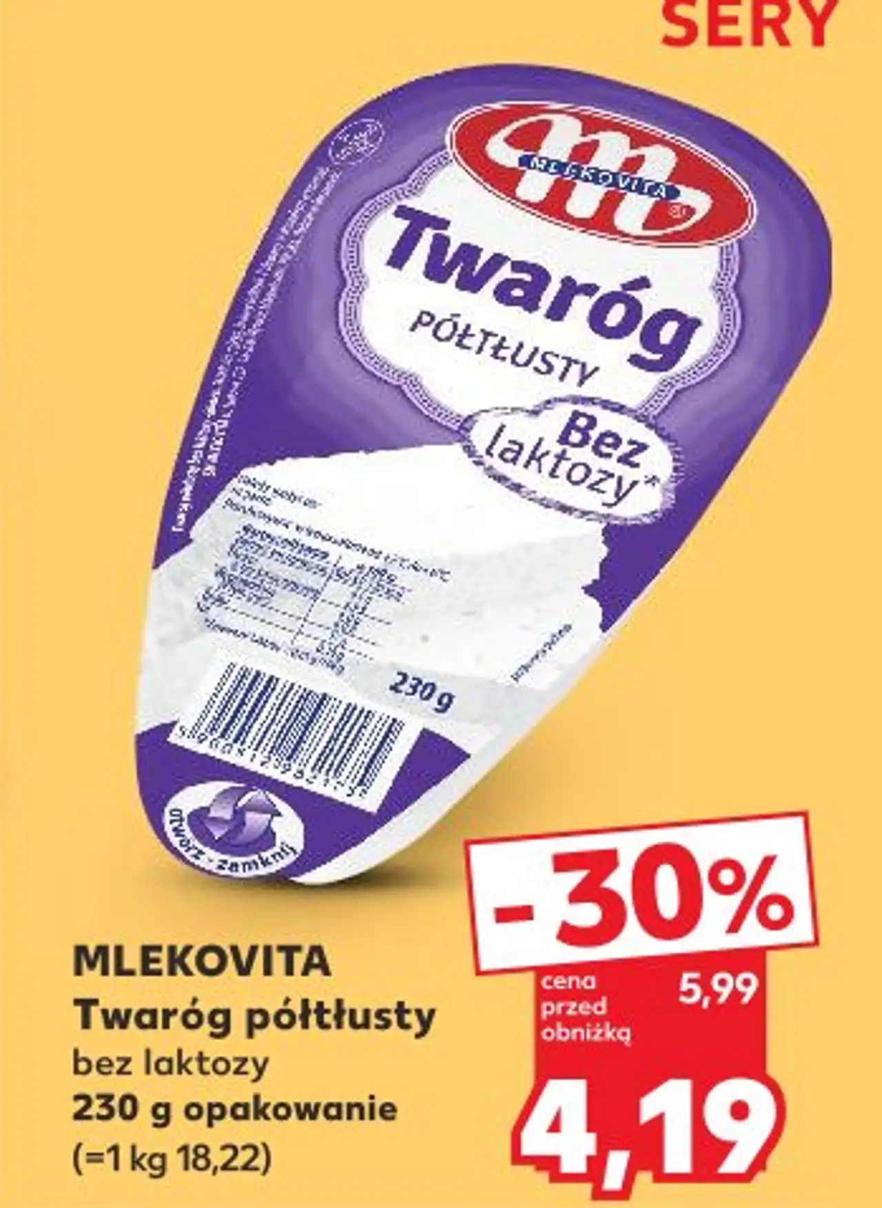 MLEKOVITA Twaróg półtłusty bez laktozy 230 g opakowanie