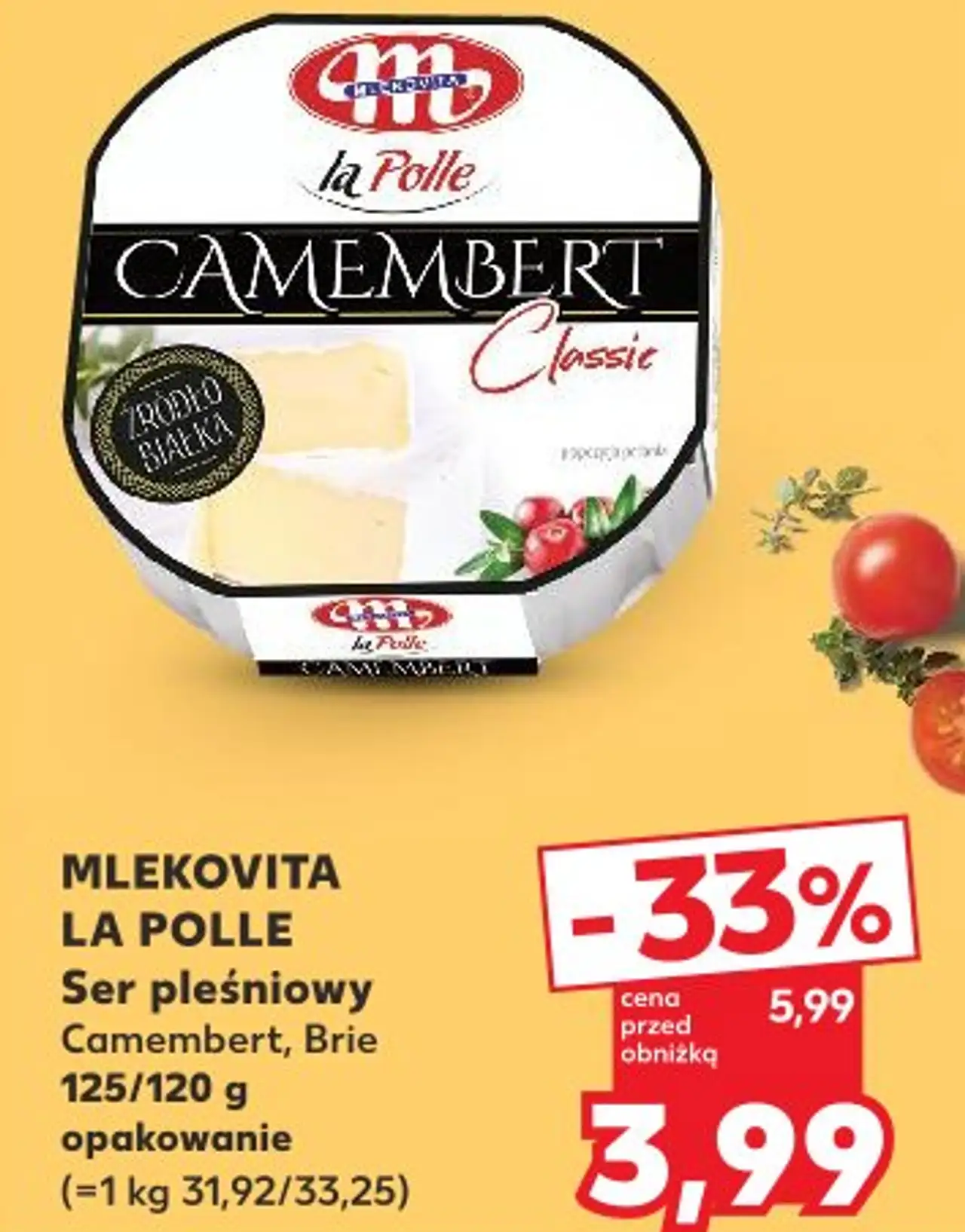 MLEKOVITA LA POLLE Ser pleśniowy Camembert, Brie 125/120 g opakowanie