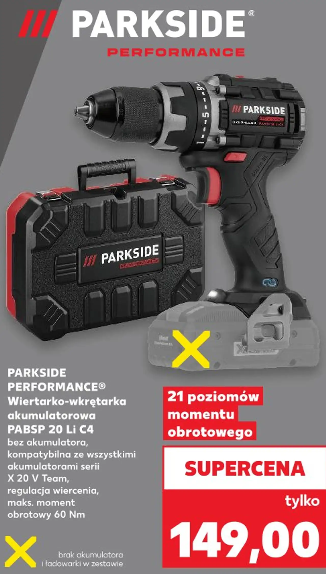 PARKSIDE PERFORMANCE Wiertarko-wkrętarka akumulatorowa PABSP 20 Li C4
