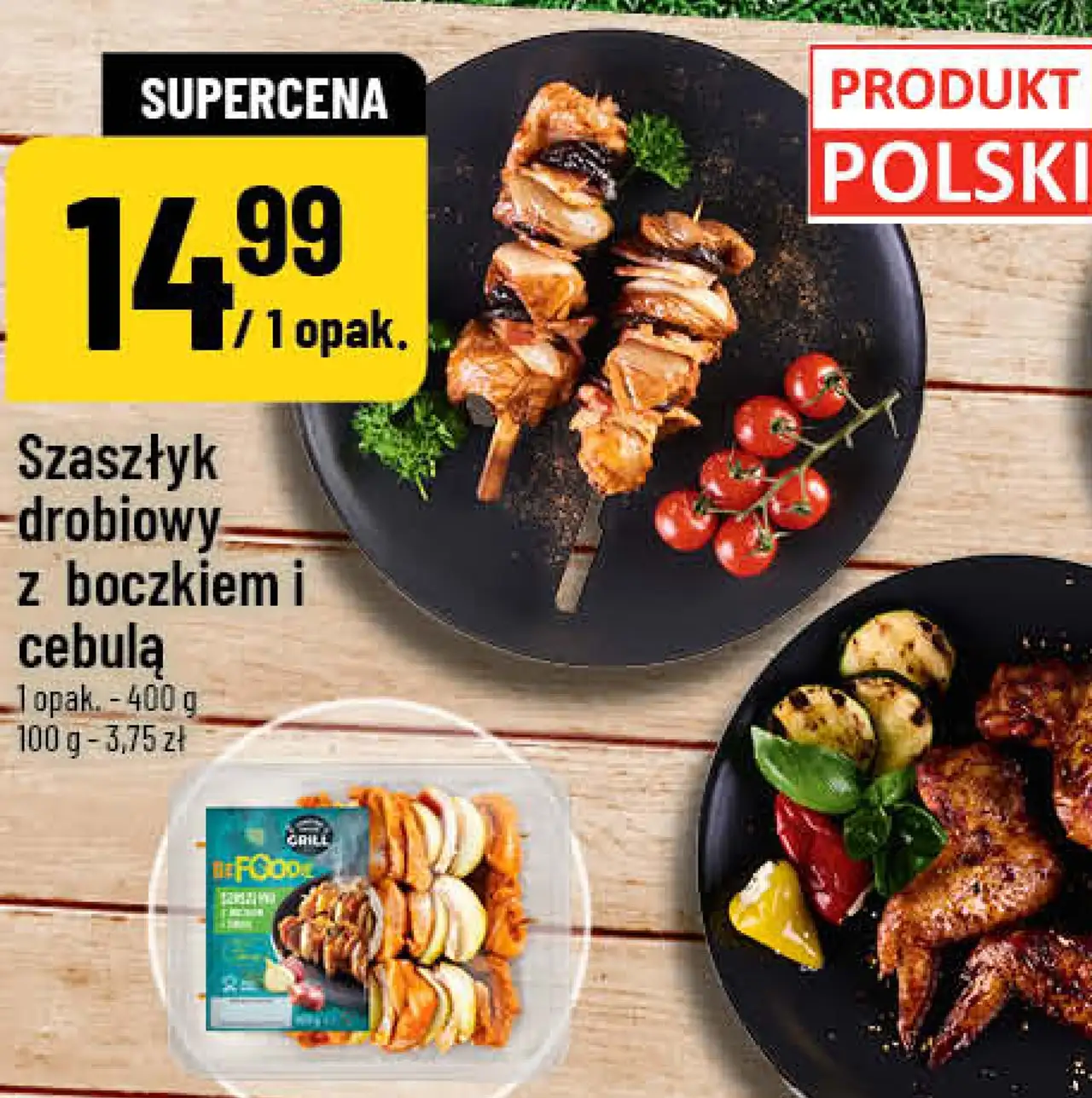 Szashłyk drobiowy z boczkiem i cebulą 1 opak. - 400 g