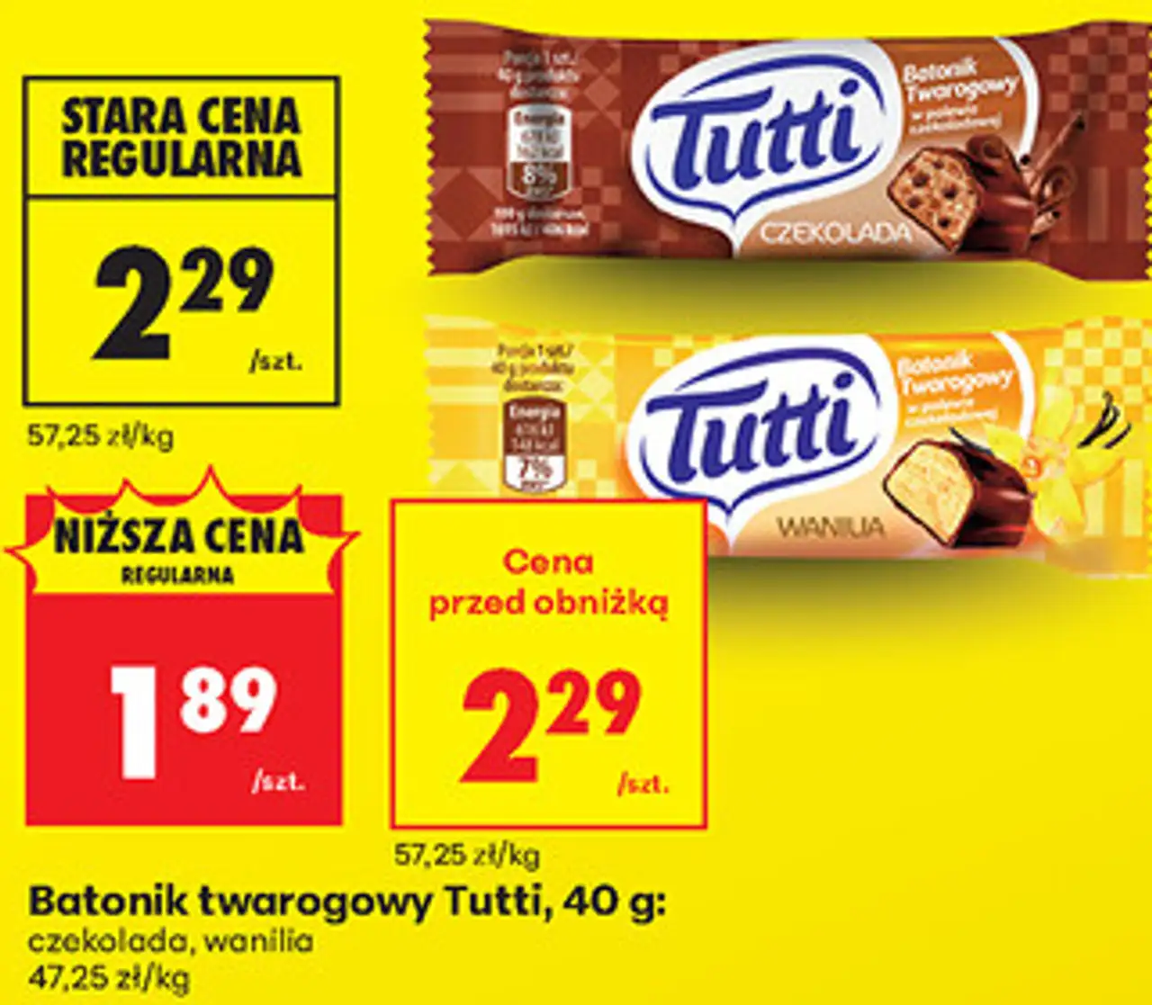 Batonik twarogowy Tutti, 40 g: czekolada, wanilia