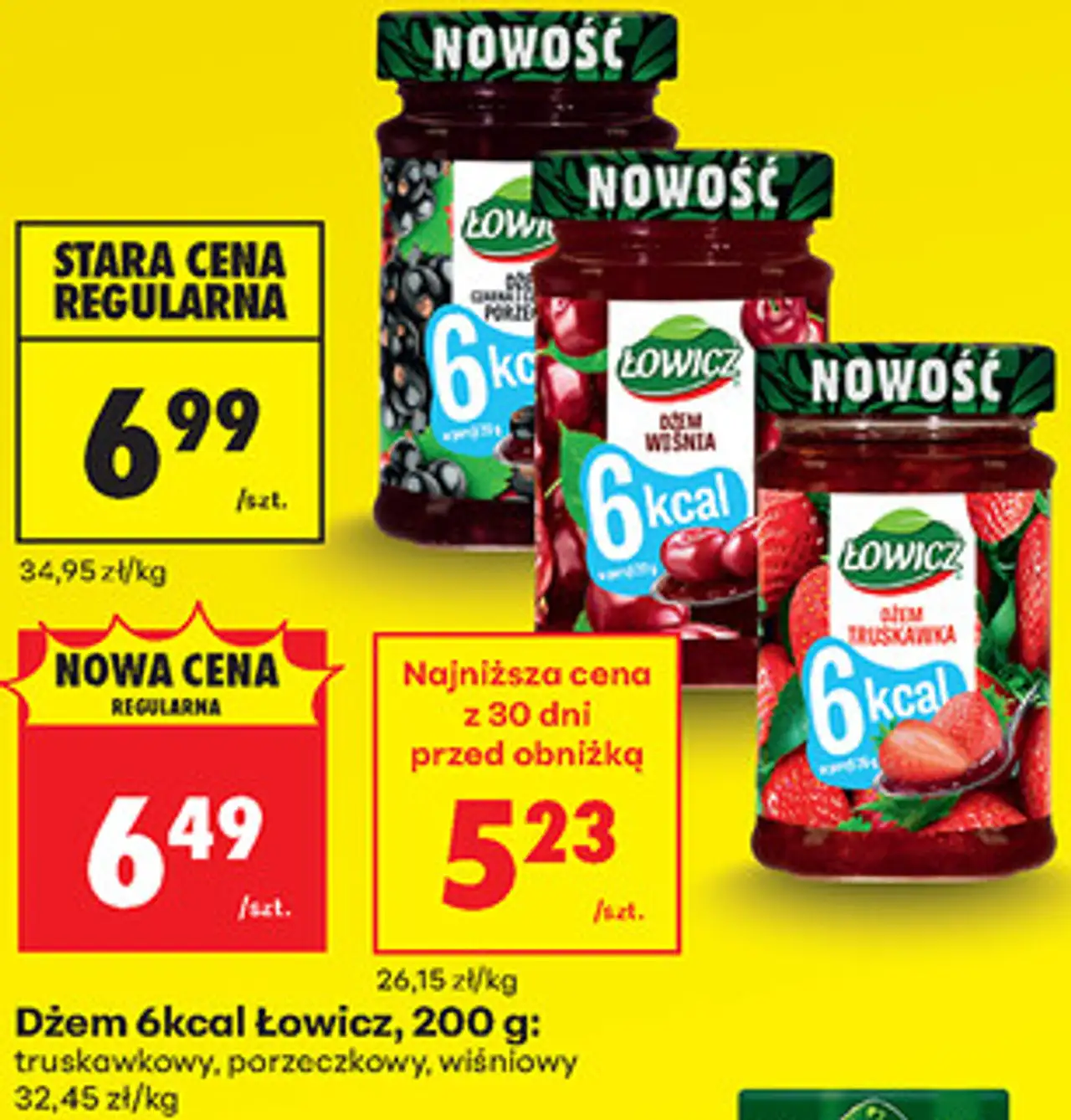 Dżem 6kcal Łowicz, 200 g: truskawkowy, porzeczkowy, wiśniowy