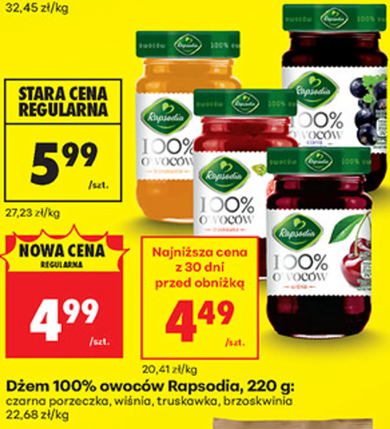 Dżem 100% owoców Rapsodia, 220 g: czarna porzeczka, wiśnia, truskawka, brzoskwinia