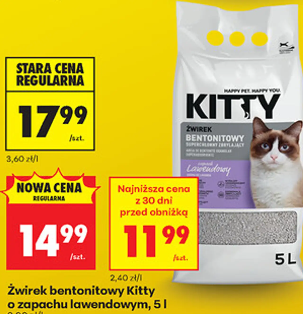 Żwirek bentonitowy Kitty o zapachu lawendowym, 5 l