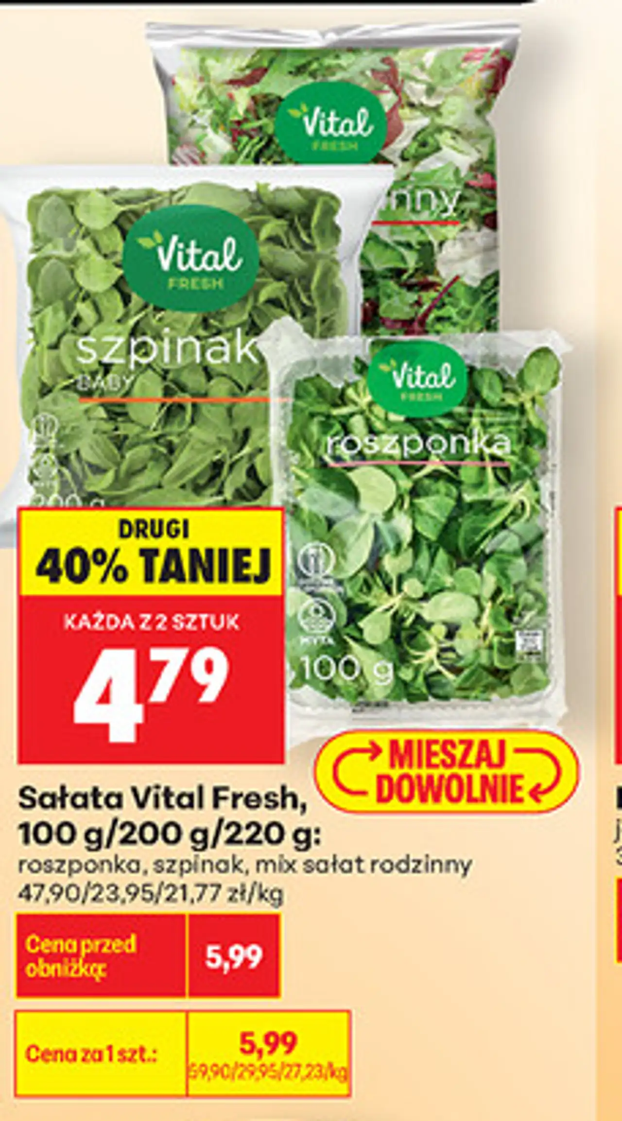 Sałata Vital Fresh, 100 g/200 g/220 g: roszponka, szpinak, mix sałat rodzinny