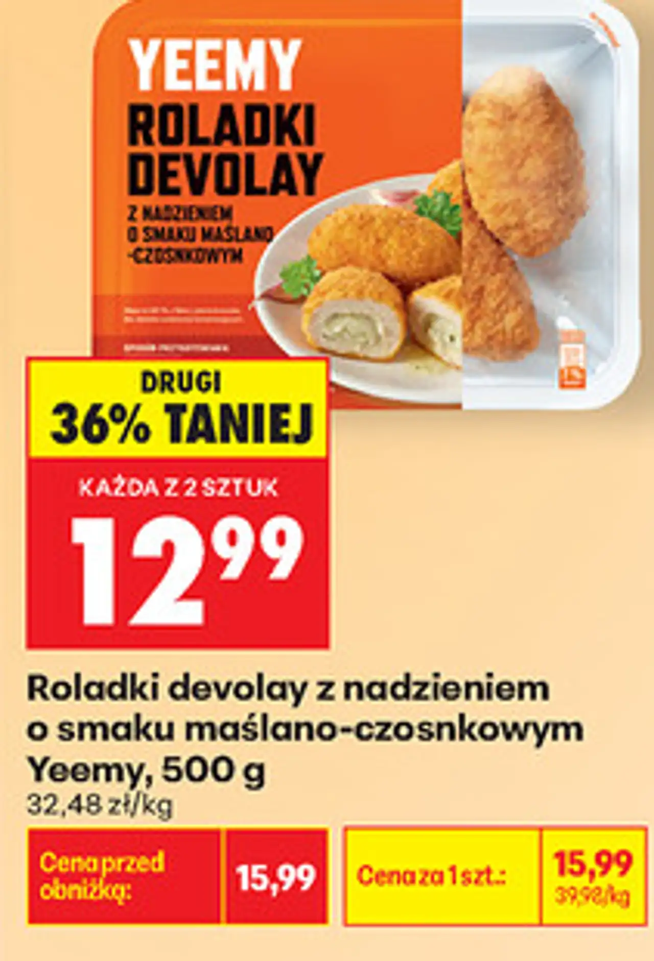 Roladki devolay z nadzieniem o smaku maślano-czosnkowym Yeemy, 500 g
