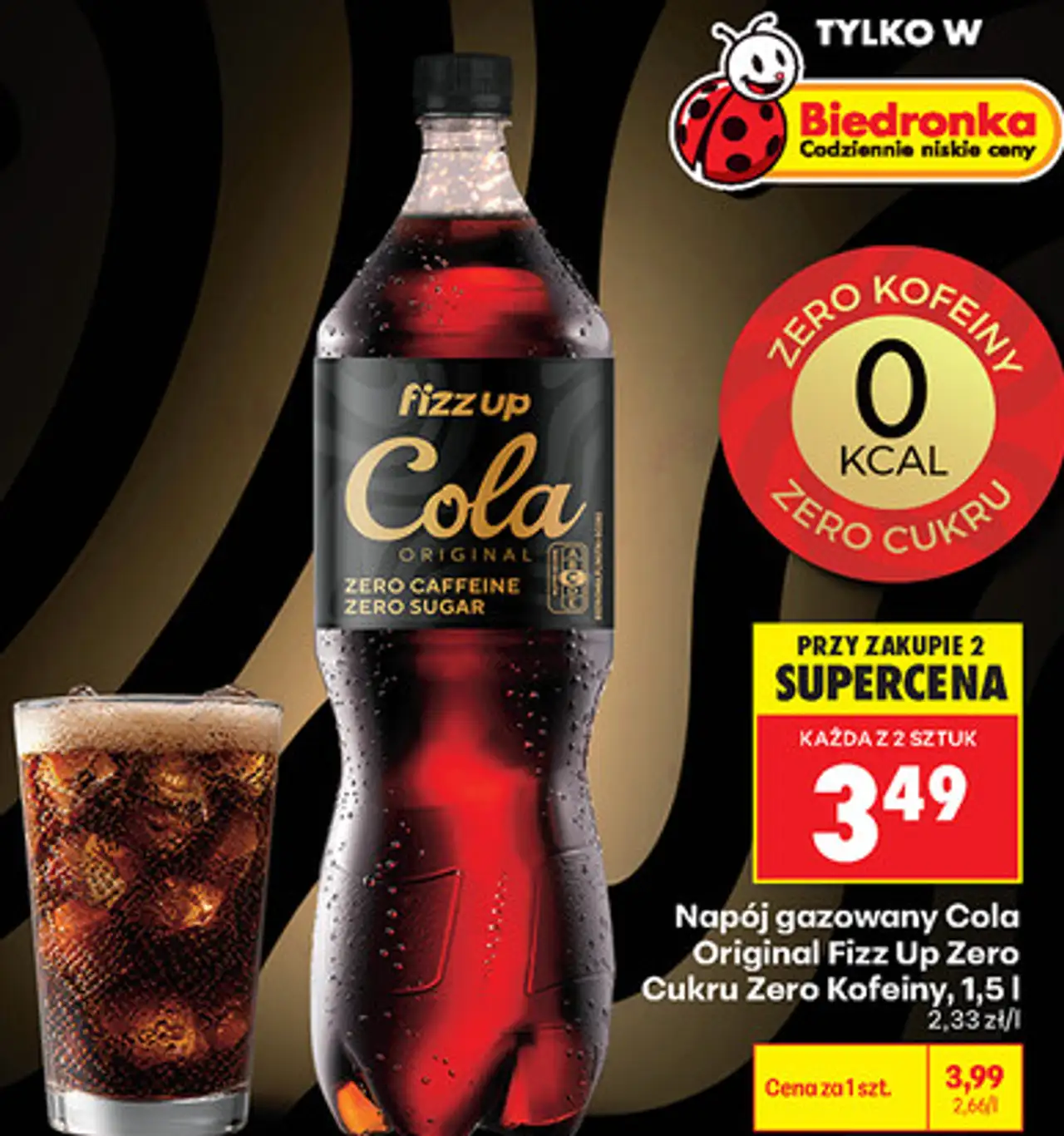 Napój gazowany Cola Original Fizz Up Zero Cukru Zero Kofeiny, 1,5 l