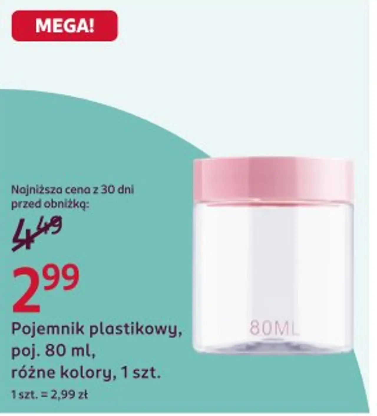 Pojemnik plastikowy, poj. 80 ml, różne kolory, 1 szt.