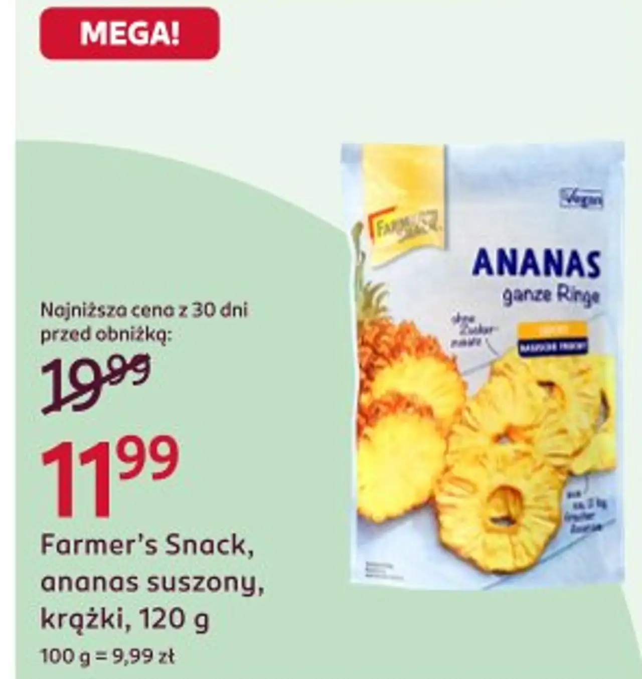 Farmer's Snack, ananas suszony, krążki, 120 g