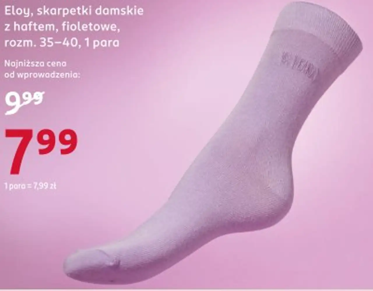 Eloy, skarpetki damskie z haftem, fioletowe, rozm. 35-40, 1 para