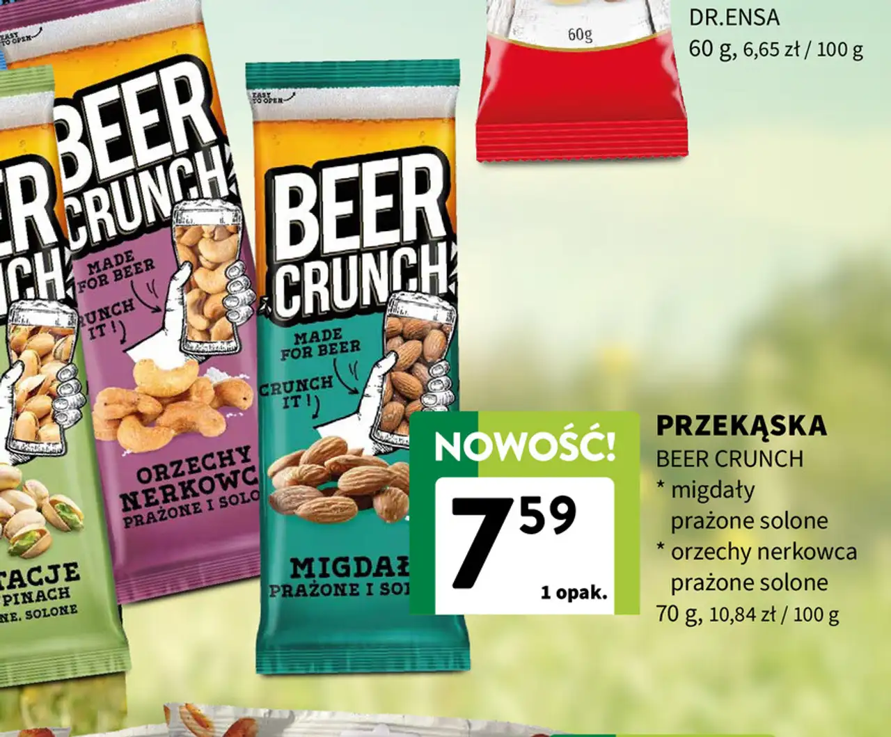 Przekąska BEER CRUNCH: migdały prażone solone / orzechy nerkowca prażone solone