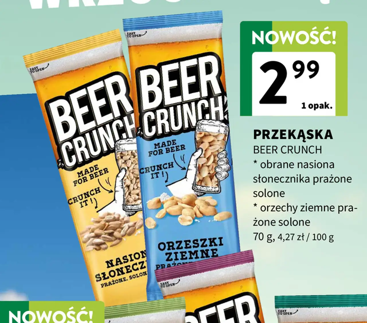 Przekąska BEER CRUNCH: obrane nasiona słonecznika prażone solone / orzechy ziemne prażone solone