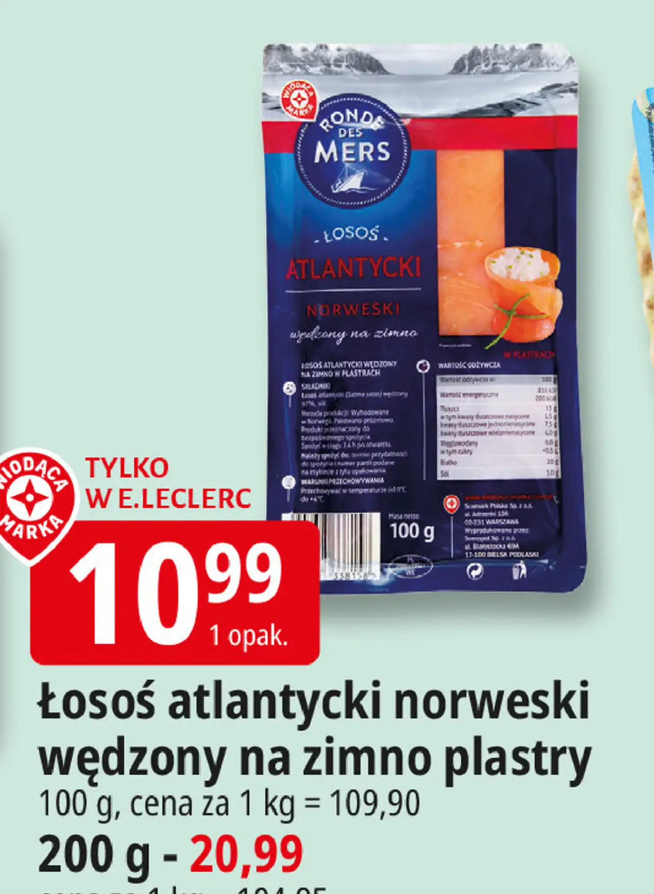 Łosoś atlantycki wędzony Wiodąca Marka Ronde Des Mers