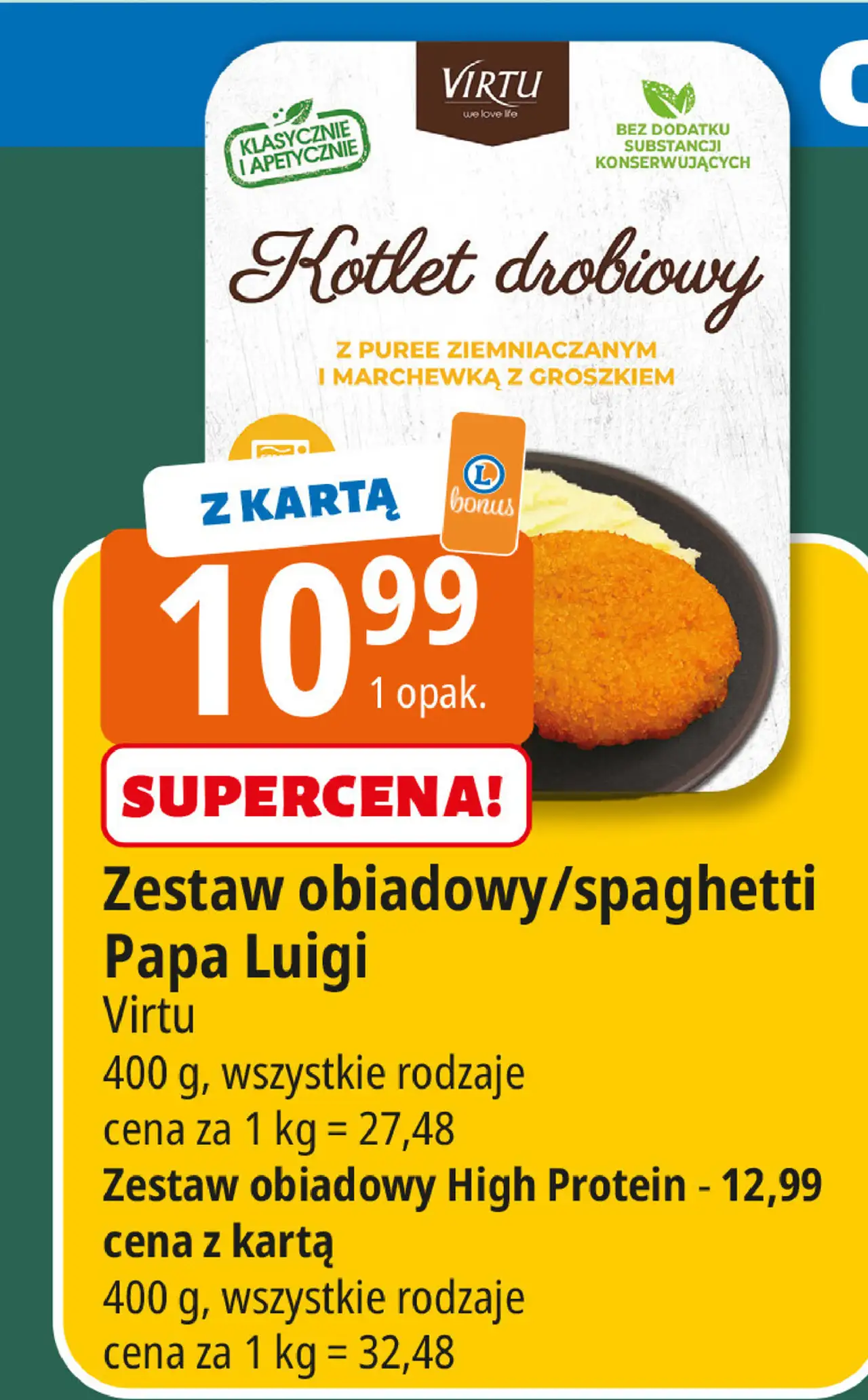 Danie high protein z puree ziemniaczanym brokułami i filetem kurczaka Virtu