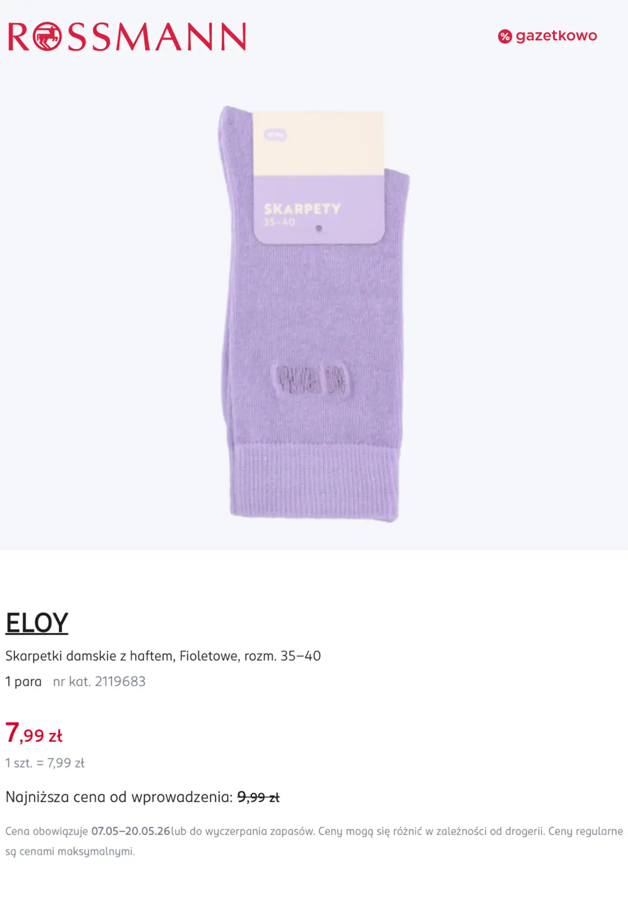 ELOY Skarpetki damskie z haftem, Fioletowe, rozm. 35-40
