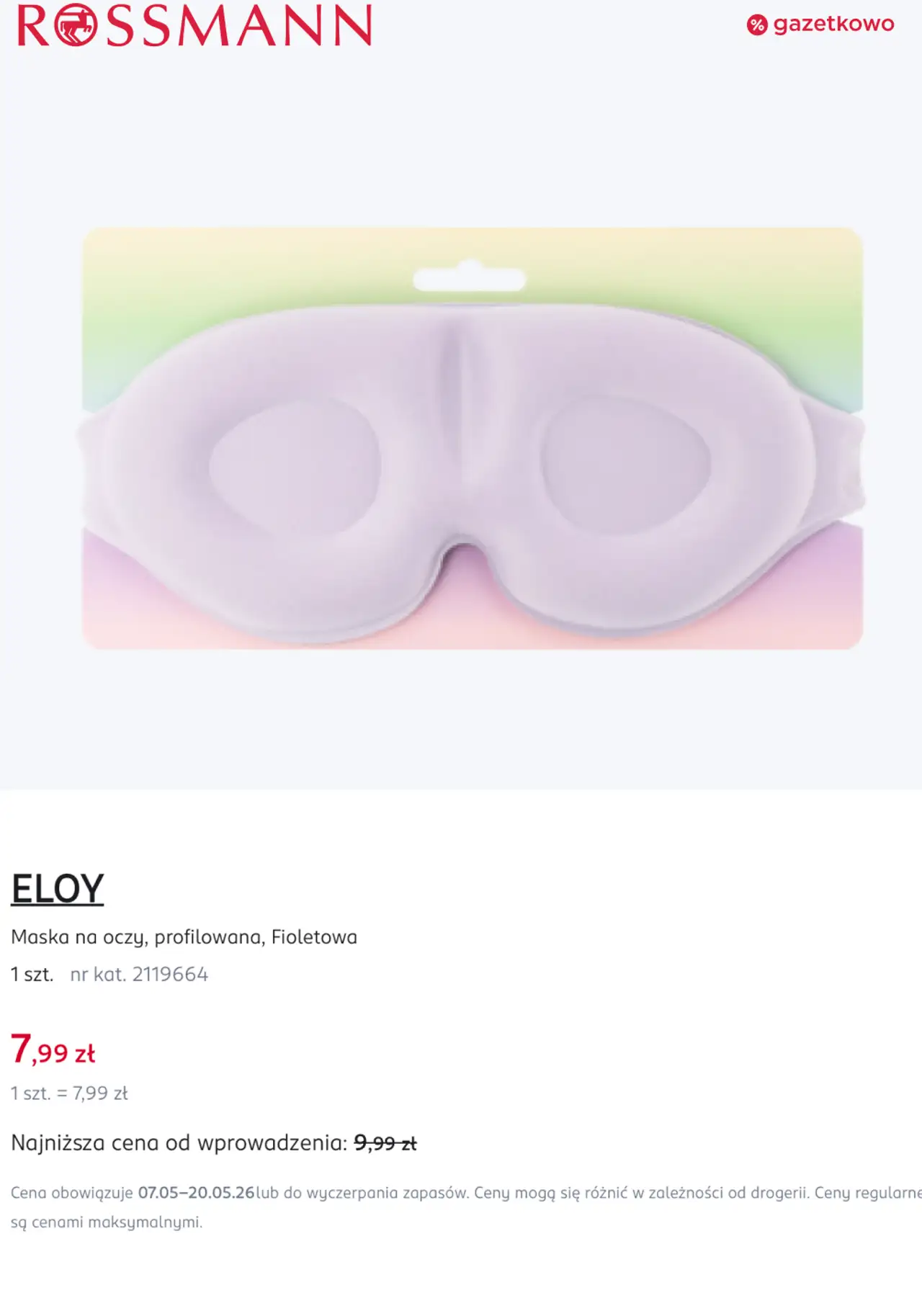 ELOY Maska na oczy, profilowana, Fioletowa