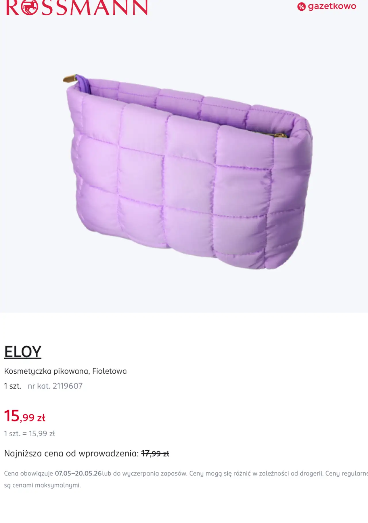 ELOY Kosmetyczka pikowana, Fioletowa