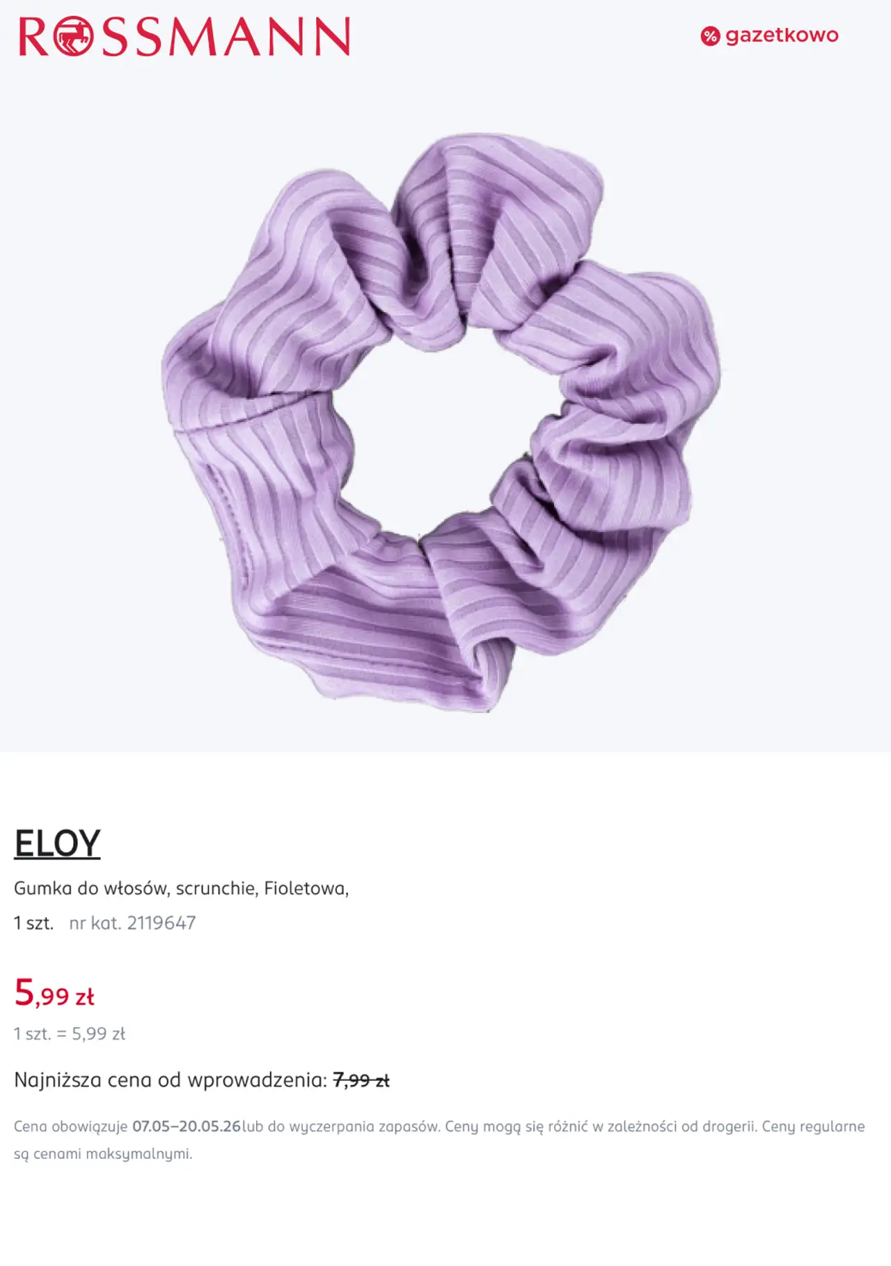 ELOY Gumka do włosów, scrunchie, Fioletowa