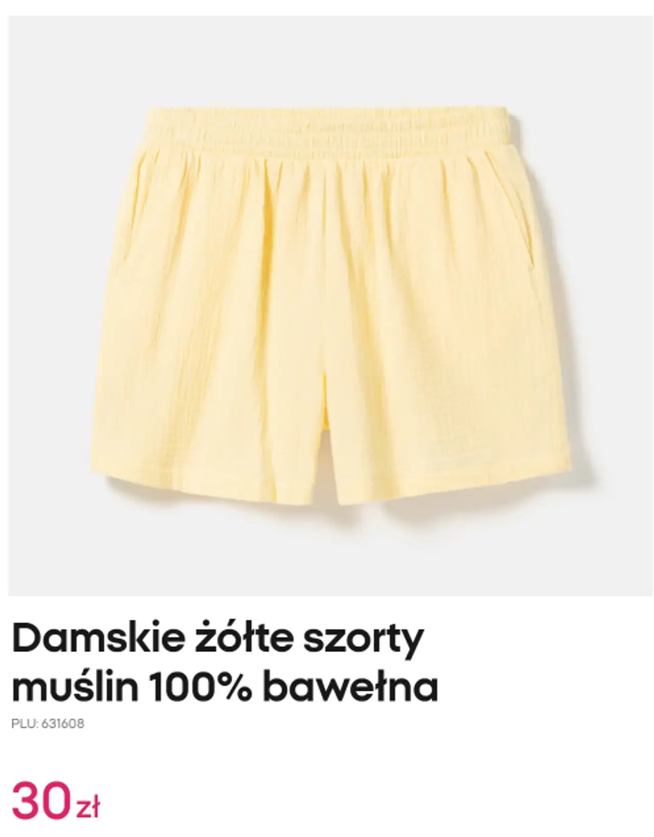 Damskie żółte szorty muślin 100% bawełna
