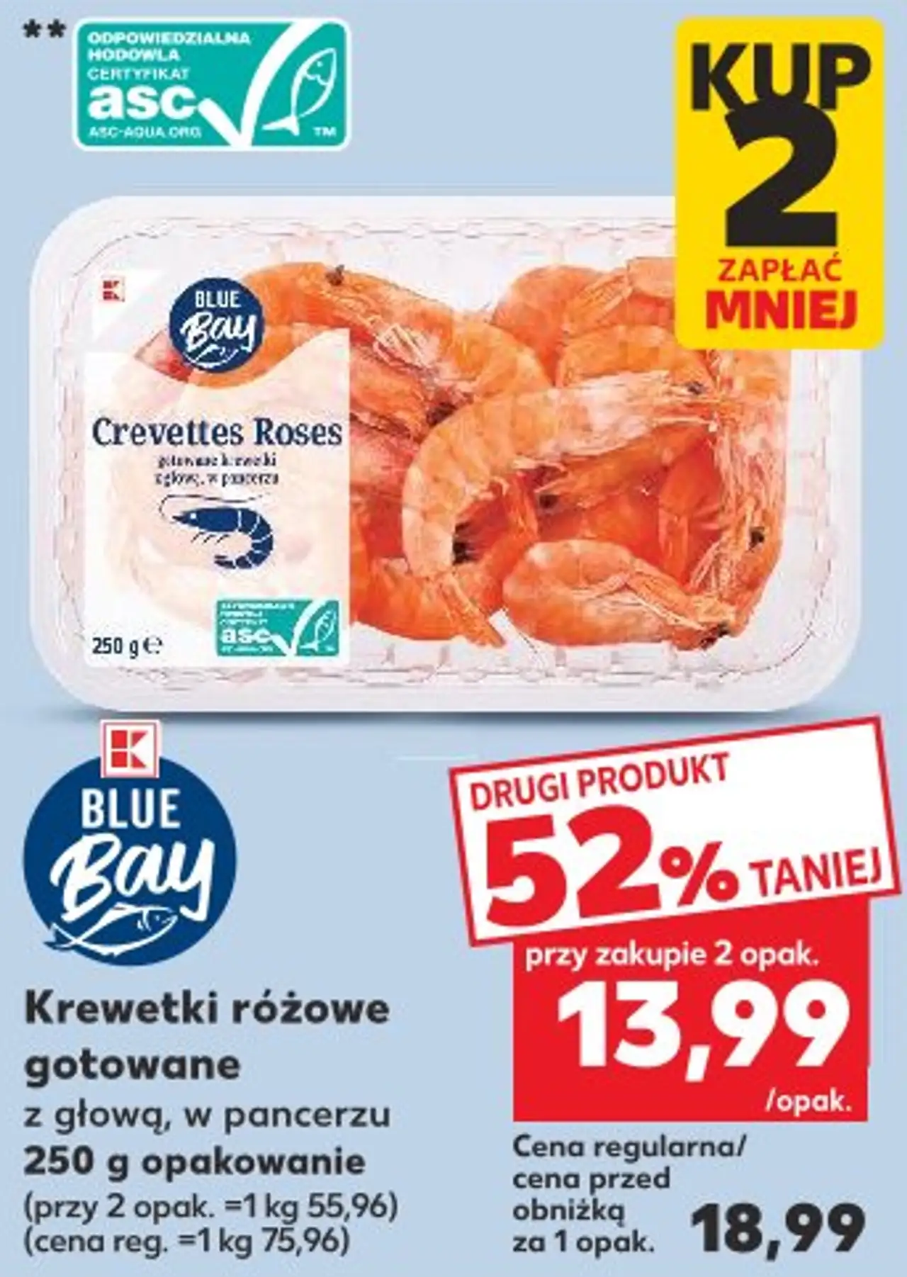 Krewetki różowe gotowane z głową, w pancerzu 250 g opakowanie