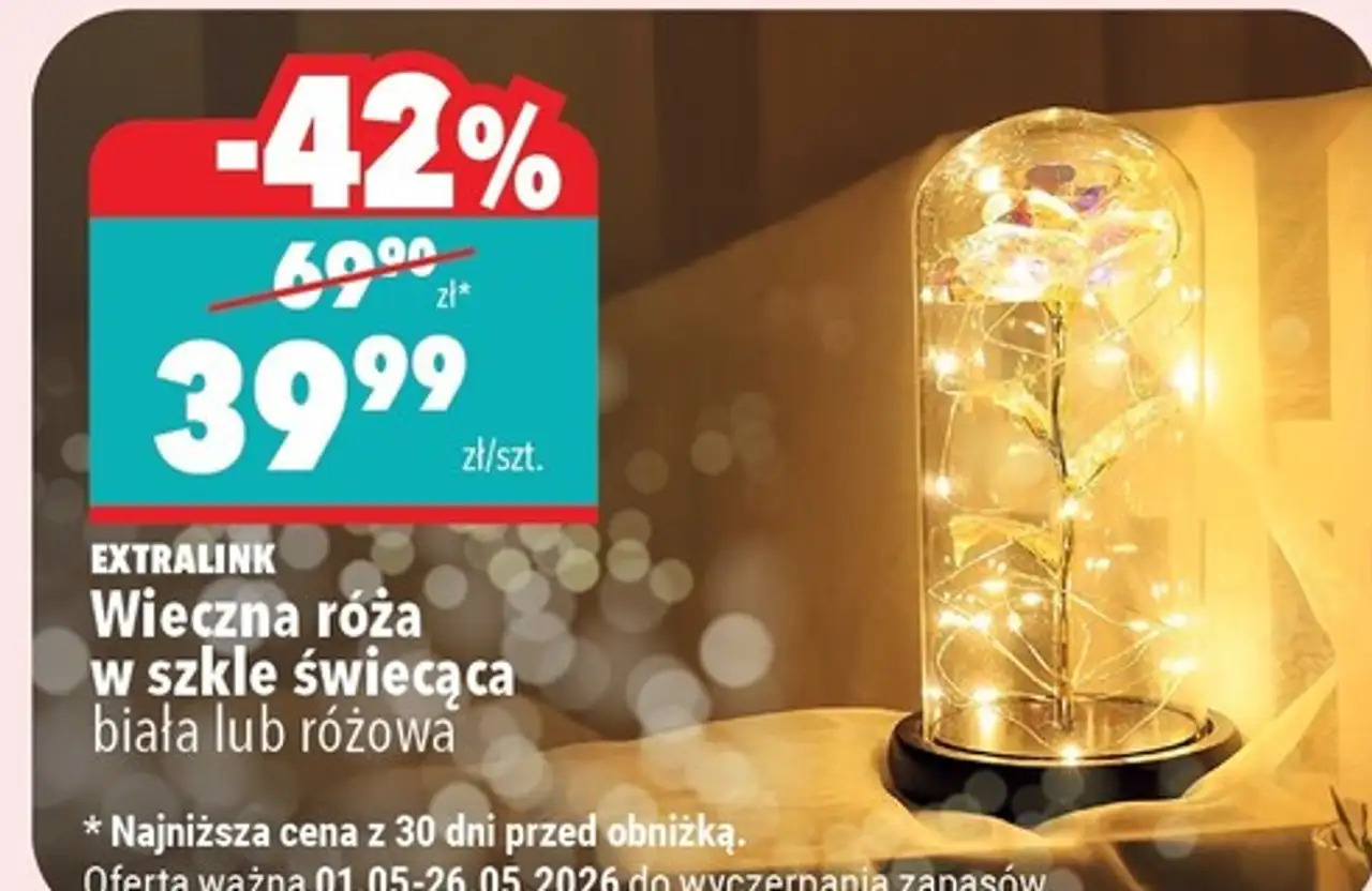 EXTRALINK Wieczna róża w szkle świecąca